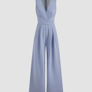 V-neck Wrap Zipper Wide Leg Jumpsuit